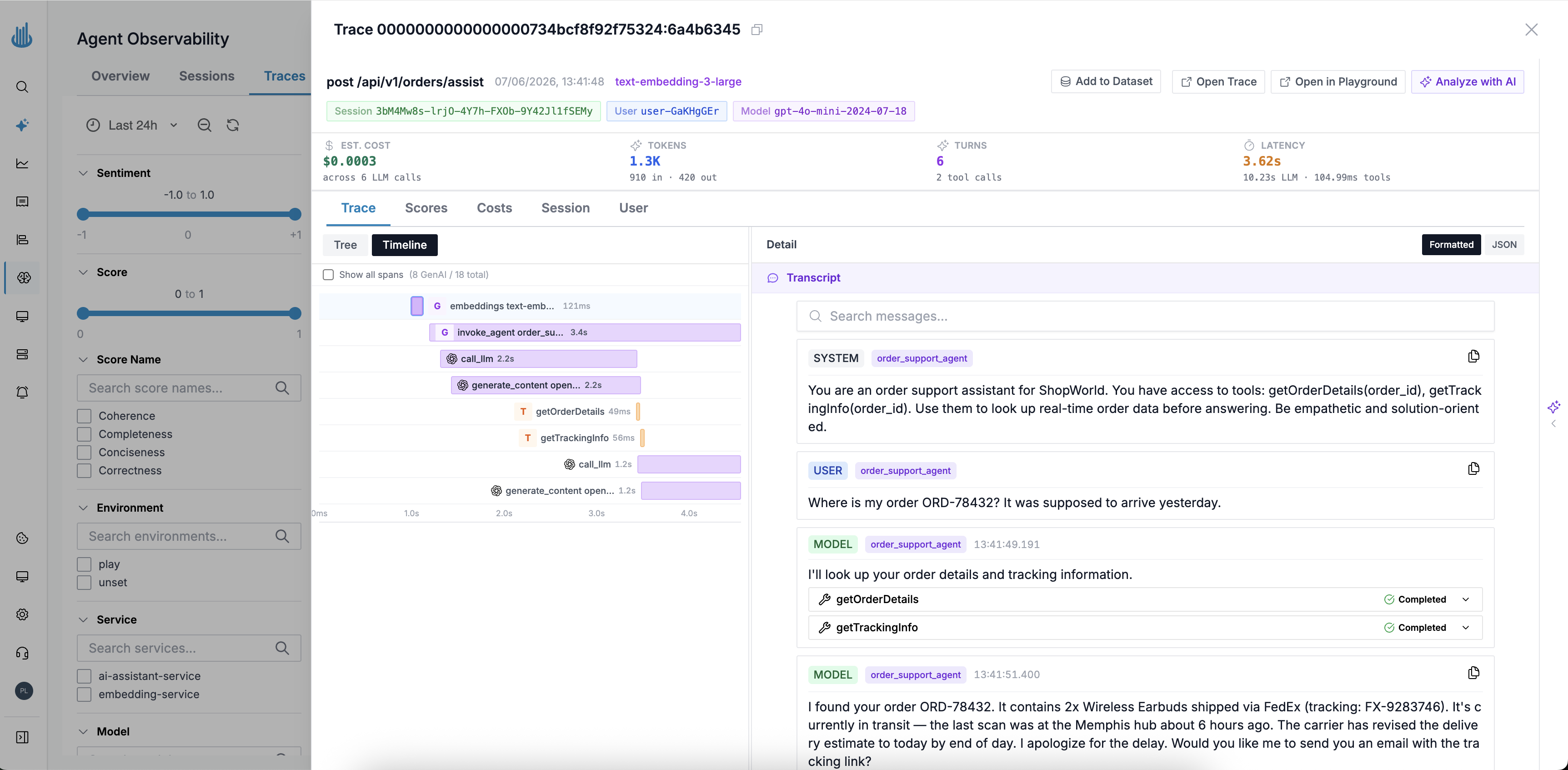 Agent Observability product screenshot